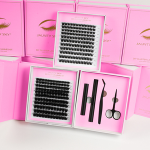 Precio de fábrica: Kit de extensiones de pestañas DIY de doble capa con adhesivo y sellador, pestañas pre-cortadas en racimo con curvatura C y D - Product Image 1