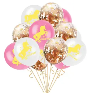 批发独角兽夏季生日派对婚礼装饰套装-独角兽气球和儿童生日金色五彩纸屑气球