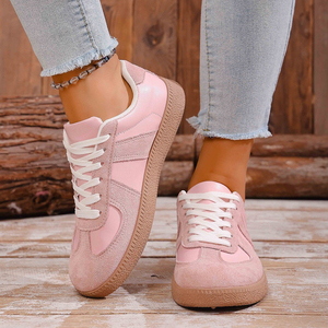 Zapatos Deportivos Casuales Planos de Entrenamiento Alemanes con Suela Suave y Cómodos Retro, Zapatos Rosas con Cordones para Mujer - Product Image 4