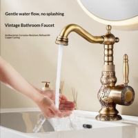 Robinet de lavabo en cuivre sculpté de style antique, en céramique, style chinois vintage, pour eau chaude et froide, à encastrer sous le plan.