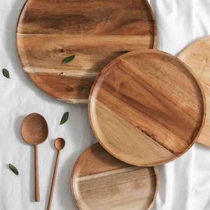 Plateau rond en acacia <span class=keywords><strong>simple</strong></span> Plateau de service en bois pour dîner Snack Dessert Gâteau Tasse Plateau de fruits Restaurant Dîner Plats pour la nourriture - Product Image 4