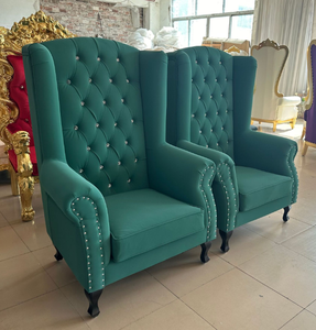 Teal <b>Wing</b> Back Armchair Modern European Style Fabric Upholstery Saber Leg Villa Furniture Indoor Use Durable Design - Product Image 2