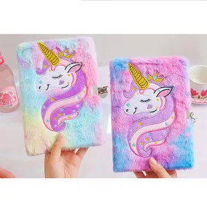 Wholesale Hot Sale A5 Plush Toy School Cartoons Diary Kids Cute Unicorn Notebook with Locks