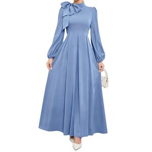 Vestido de mujer elegante con cuello de lazo grande a la moda, vestido de <span class=keywords><strong>fiesta</strong></span> de cumpleaños femenino de manga larga - Product Image 3