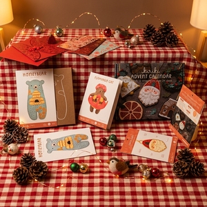 Cartes de vœux vintage haut de gamme personnalisées pour Noël, anniversaire, fêtes, avec boîtes d'enveloppes cadeaux assorties - Product Image 4