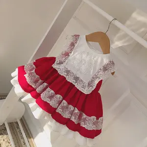 Màu Đỏ Bé Bé Tây Ban Nha Ăn Mặc Cổ Điển Ren Ruffles Bóng Gown Đảng Công Chúa Bán Buôn Trẻ Em Của Quần Áo Cửa