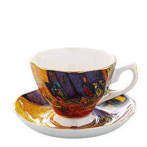 Tasse à thé et soucoupe en porcelaine fine à pied, design créatif de peinture Van Gogh - Product Image 3