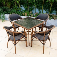 Café Café Jardin Waterpoof Durable Corde Rotin Osier Restaurant Salle À Manger Villa Tables et Chaises D'extérieur Ensemble De Meubles De Patio Jardin Ensemble De Meubles D'extérieur