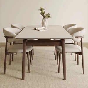 Set da Pranzo Moderno Nordico in Legno Massello <span class=keywords><strong>Bianco</strong></span> Opaco e Color Noce, Include Piano in Pietra e Sedie in Frassino Naturale - Product Image 2