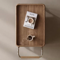 Table basse moderne en noyer noir massif et rotin, écologique et durable, avec chariot de rangement à 2 niveaux et cadre en acier inoxydable