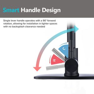 Robinet de cuisine monocommande avec douchette extractible à ressort, finition noir brossé, arc haut, montage sur comptoir, style classique, 1 trou, valve en céramique - Product Image 4