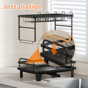 WIREKING Égouttoir à vaisselle pliable à 2 niveaux pour évier avec support pour planche à découper et porte-ustensiles - Product Image 5