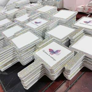 Wholesale Private logo <b>square</b> Rhinestone Handheld Small Metal Cosmetic <b>Mirror</b> Private Label Single Side Makeup Hand <b>Mirror</b> - Product Image 4