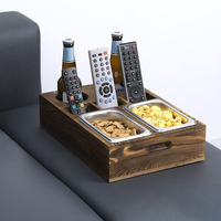 Organisateur d'accoudoir de canapé en bois de pin carbonisé moderne, support de télécommande et plateau à collation pour rangement de salon
