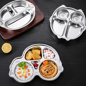 IKITCHEN Stainless steel arabic serving tray plates school restaurant three four five compartment ss dinner plates for kids