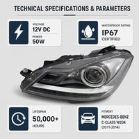 Projecteur LED pour feux de jour, phare avant pour Mercedes-Benz Classe C W204 2011-2014, 12V 50W, mise à niveau des phares avant