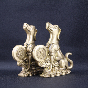 Ornement de chien porte-bonheur en laiton, 2 pièces, décoration Feng Shui pour bureau, maison, bureau, décoration du nouvel an chinois - Product Image 2
