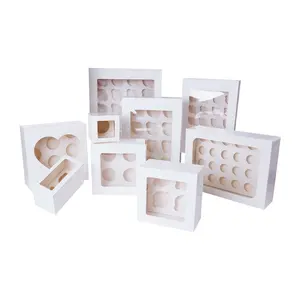 Индивидуальная коробка для кексов на 6 отверстий, 8 отверстий, 12 отверстий, коробка для кексов с окном из ПВХ, складная белая бумажная чашка, коробка для упаковки кексов