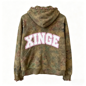 Servicio OEM/ODM, Sudadera con Capucha 100% Algodón, Tie Dye, con Parches de Letras, Cierre de Cremallera, Sudadera Urbana para Hombre - Product Image 3