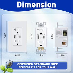 Chúng tôi tiêu chuẩn <span class=keywords><strong>USB</strong></span> ổ cắm tường Type-C sạc tường ổ cắm 20a125v tốc độ phí <span class=keywords><strong>USB</strong></span> tường 20A Duplex Chống giả mạo ổ cắm - Product Image 2
