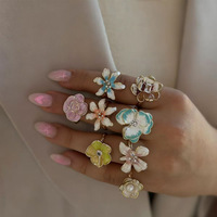Bague en acier inoxydable moderne, motif floral effet goutte d'huile, design de niche tendance, nacrée, ouverte et réglable, bijou de main