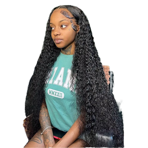 Pelucas Rizadas de 250 Densidades, Pelucas de Cabello Humano con Frente de Encaje Transparente HD 13x4, Peluca de Encaje Remy de Ondas Profundas de 26 Pulgadas para Mujeres Negras - Product Image 1
