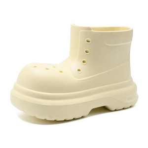 Women's Thick Soled Rain <b>Boots</b> Light Yellow Solid Color Mid Heel Waterproof Non Slip Short <b>Boot</b> For All Seasons - Product Image 5