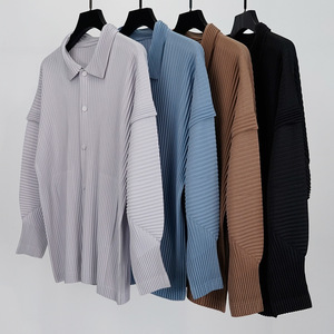 <span class=keywords><strong>Camicia</strong></span> Miyake Pleats in <span class=keywords><strong>stile</strong></span> <span class=keywords><strong>giapponese</strong></span> con risvolto, a maniche lunghe, con perline, tinta unita, traspirante, antipiega, in fibra di poliestere - Product Image 4