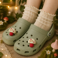Breloques et décorations pour chaussures, mignonnes, en forme de nœud, de champignon et de fleur, style Kawaii, en PVC 3D, motif dessin animé, pour sabots, sandales et pantoufles
