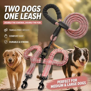 <strong>MEISE</strong> Double Dog Leash Coupler for Small Dogs with Reflective Nylon Fabric Bungee Lead Tangle-Free Lace Decorated Print Pattern - Product Image 2