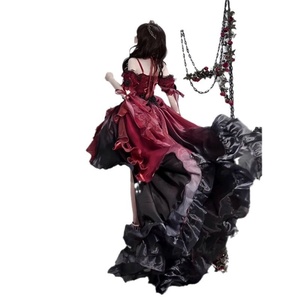 Vestido <span class=keywords><strong>de</strong></span> novia Lolita rojo para mujer con tren artesanal pesado y conjunto <span class=keywords><strong>de</strong></span> falda hinchada para <span class=keywords><strong>Cosplay</strong></span> <span class=keywords><strong>de</strong></span> <span class=keywords><strong>Anime</strong></span> - Product Image 5