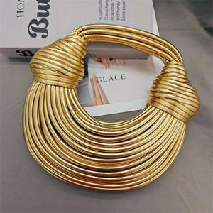 <strong>Handbags</strong> for Women 2025 New Niche Design Gold <strong>Silver</strong> Handwoven Noodle Bags Rope Knotted Pulled Hobo <strong>Silver</strong> Evening Clutch - Product Image 1