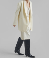 Femmes de haute qualité blanc col en Satin Blazer col en v à manches longues surdimensionné avant bouton fermeture solide motif tricoté veste