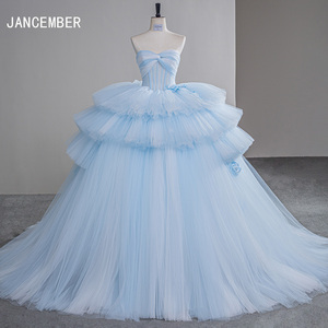 Robe de bal sans bretelles en tulle bleu ciel, style féerique, à volants et à étages, pour Sweet 16 Sfy13 - Product Image 1
