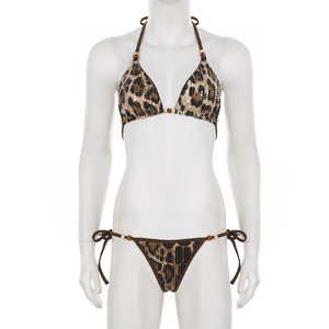 ชุดบิกินี่เซ็กซี่ลายเสือดาวประดับเลื่อมแบบ Y2K ทรงสามเหลี่ยมดันทรง สายผูกคอ ช่วงบนเหนือเข่า แบบ 2 ชิ้น เหมาะสำหรับใส่ไปทะเล - Product Image 5