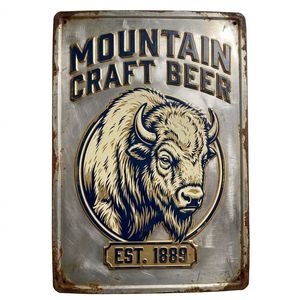 Insegna in Metallo Artigianale Wanfeng Mountain Craft Beer, 100% Alluminio Antiruggine, Resistente alle Intemperie, Placcata Oro, Goffrata, Stile Vintage, Decorazione per Bar - Product Image 1