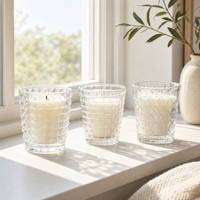 Porte-bougie carré en verre transparent gaufré 340 ml – Verre multi-usage pour centre de table de mariage, décoration d'intérieur et aromathérapie