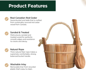 Ensemble seau et louche, fabriqué à la main en <span class=keywords><strong>bois</strong></span> de cèdre, poignée en corde naturelle - Capacité de 1 gallon (4 litres) d'eau - Product Image 2