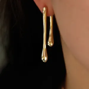 Asymmetric Aretes Waterdrop Earrings Long Bar Gold Plated Earrings Stainless Steel Women Accessories Fashion Jewelry
