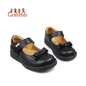 Crabkids toptan deri ayakkabı çocuklar için siyah okul gösterisi öğrenciler için tek mokasen çocuk okul ayakkabısı