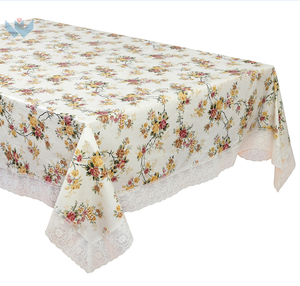 Tablecloth <strong>Wipeable</strong> Printed Flannel Square Floral Design PVC <strong>Table</strong> Linen With 3 Inch Lace Edge - Product Image 3