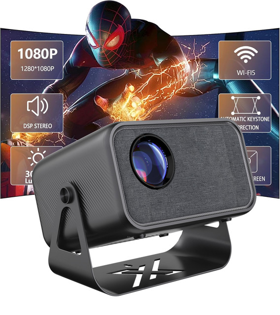 Mini Video Projector 1080P 300 Lumens WIFI 6 4K Supported Portable Projectors Auto Keystone Compatible for Laptop PC Smartphone