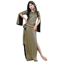 Nouveau Costume de Danse du Ventre Décontracté Long Égyptien Folklorique Saïdi pour Femmes T5599, Robe Tunique Incluant un Bâton pour les Spectacles d'Été