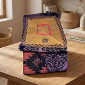 MAYURI CREATIONS Boho Cotton <b>Kantha</b> Bedspread Handmade Reversible Quilt with Traditional Embroidery Vintage Home Furnishing - Product Image 3