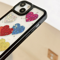 Coque de téléphone portable antichoc en TPU époxy, motif cœur brillant, style Ins tendance, anti-traces de doigts, pour iPhone 15 14 13 Pro Max