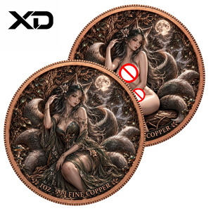 Pièce commémorative en cuivre fin 999 de 1 oz, motif Renard de la Forêt Sombre et Champignon sous la Lune, colorée, objet de collection, souvenir, décoration, cadeau - Product Image 1