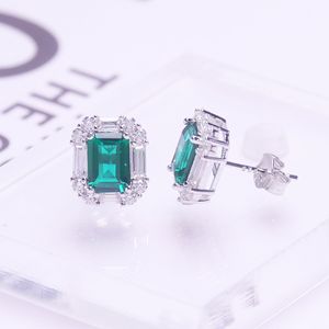 Aretes de Botón de Esmeralda Colombiana de Laboratorio con Diamantes, Joyería en Plata de Ley 925 con Esmeralda Verde de Novedad - Product Image 5