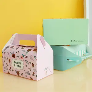 便携式甜品盒礼品烘焙蛋糕包装盒，带手柄和定制标志尺寸