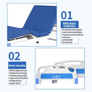Hospital Patient Bed Manufacturer Wholesale White/blue Metal 2 Function 2 Crank Manual Medical Patient Bed