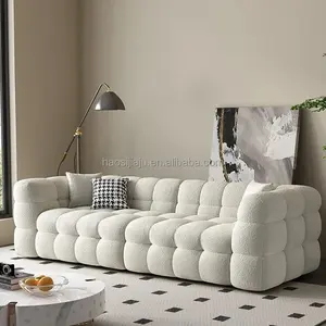 Commercio all'ingrosso di alta qualità stile crema di cotone zucchero filato tessuto moderno velluto Chesterfield Boba divano set